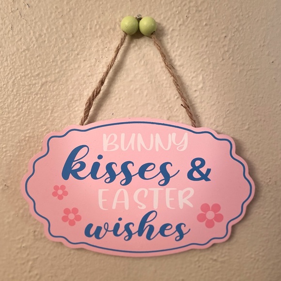 Easter Hanging Wood Wall Decor Signs Set of 2, Bunny Kisses & Easter Wishes Sign - Picture 9 of 16